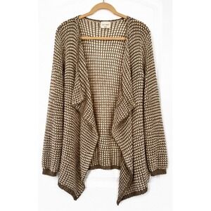 Loved + Adored Women Brown Cream Waffle Knit Draped Open Front Cardigan Medium